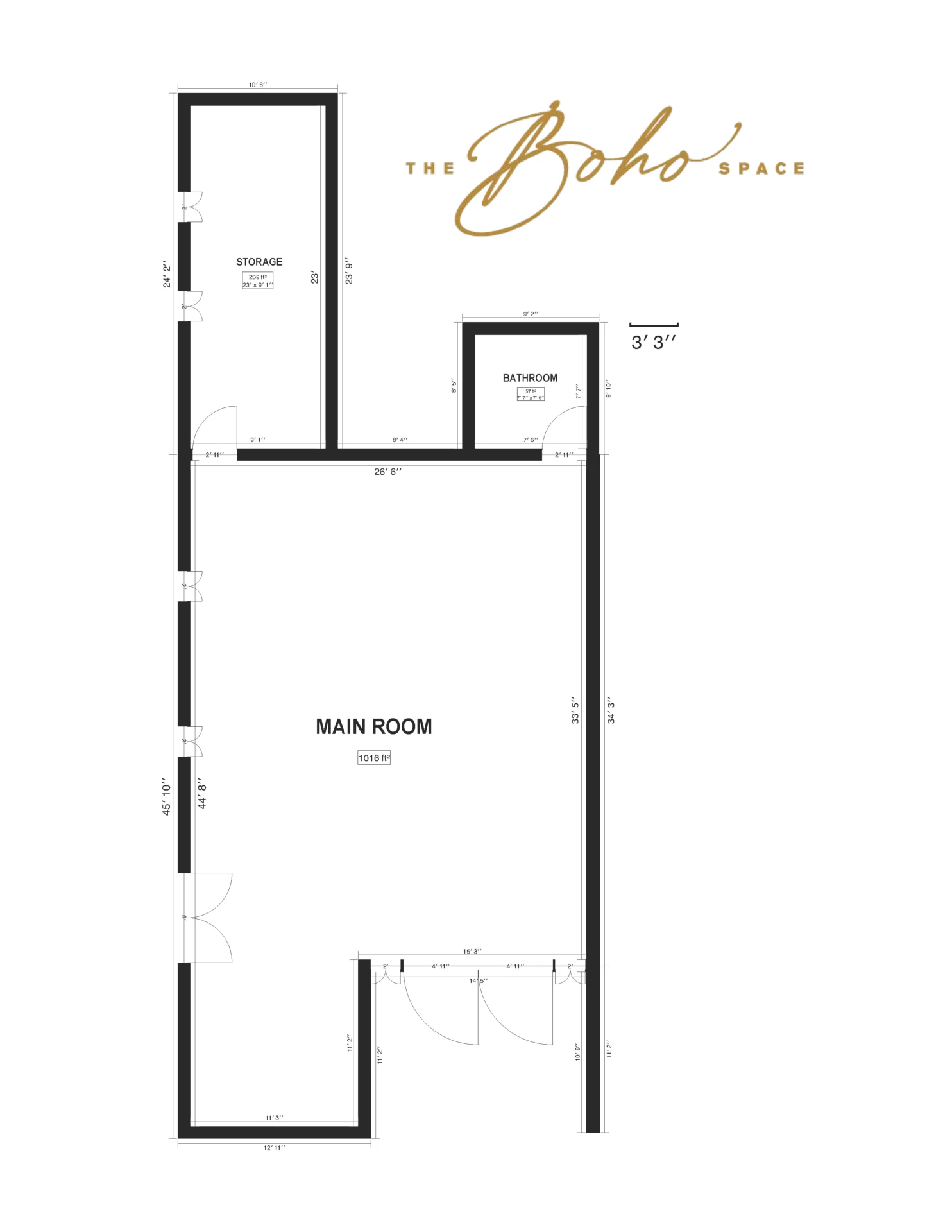 Floor plan of The Boho Space Small Event Venue in Phoenix, AZ. Perfect for DIY micro weddings, baby or bridal showers, and corporate events. Affordable, chic, and unique.
